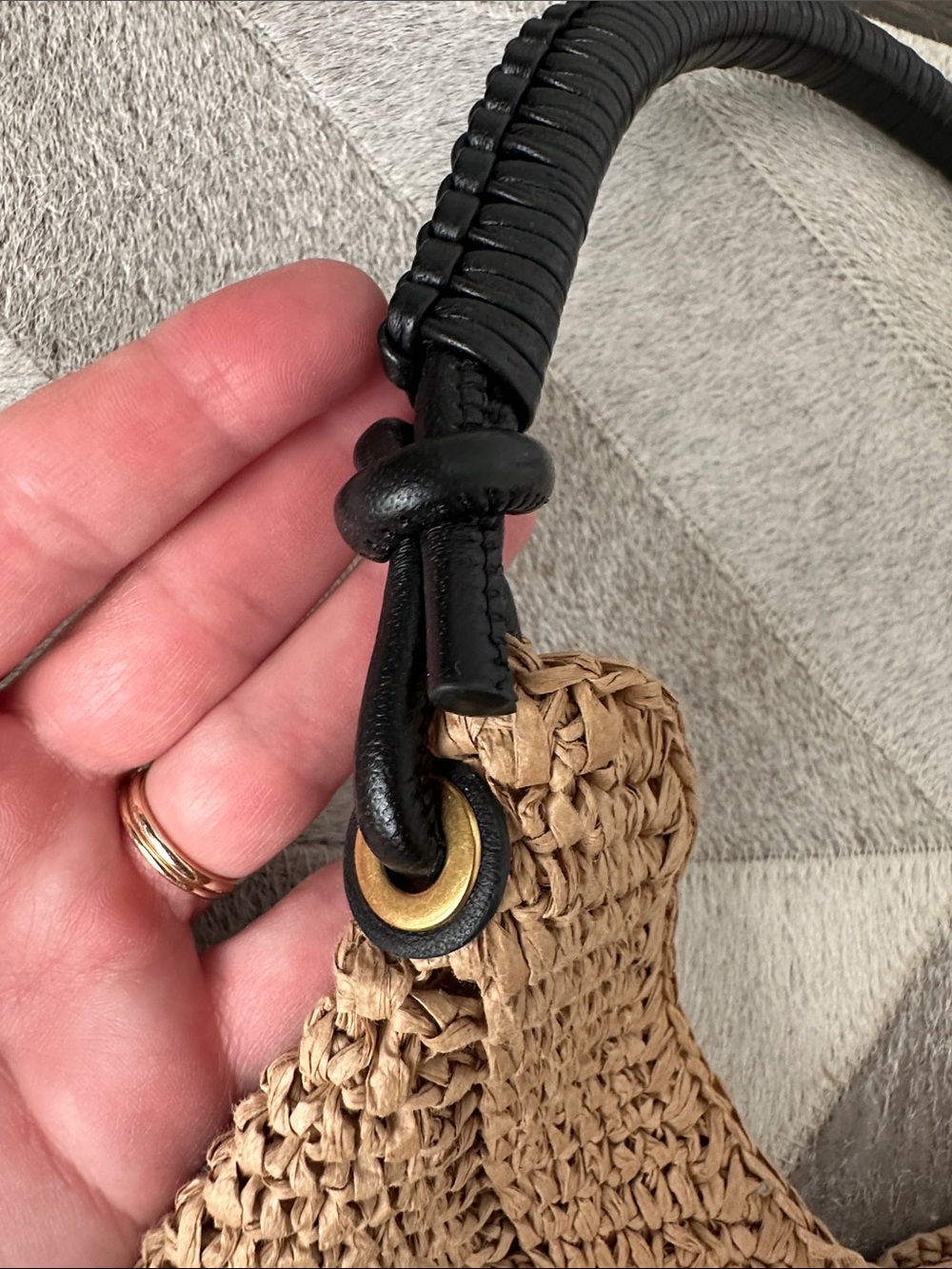 Madewell Woven Straw Hobo Bag with Black Handle and Gold Accents - Picture 4 of 8